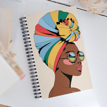 Stylish Wire-Bound Notebook with Vibrant Headwrap Design