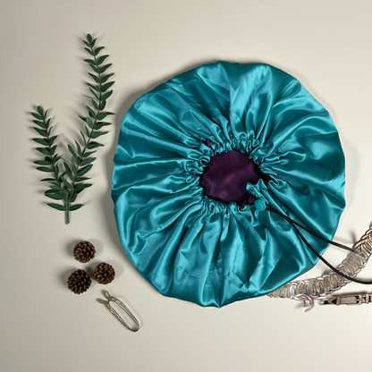Mermaid Plum – Reversible Satin Bonnet (Adjustable)