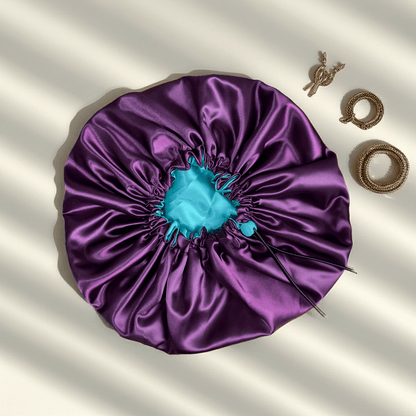 Mermaid Plum – Reversible Satin Bonnet (Adjustable)