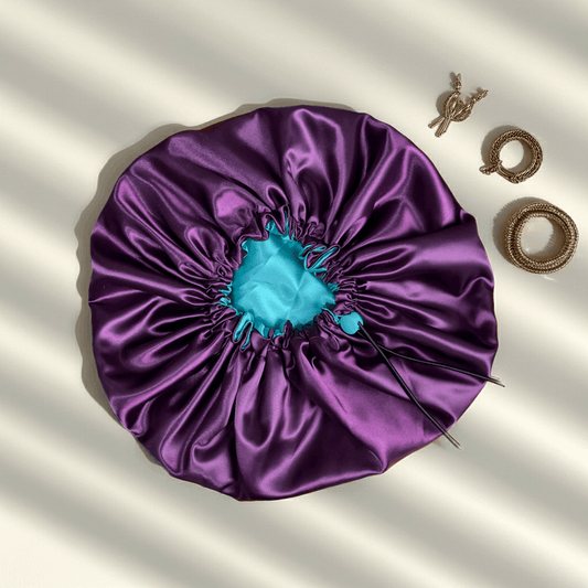 Mermaid Plum – Reversible Satin Bonnet (Adjustable)
