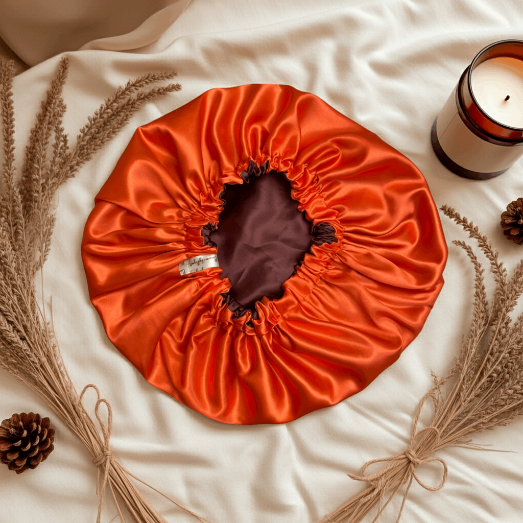 Chocolate Orange - Adjustable Satin Drawstring Bonnet