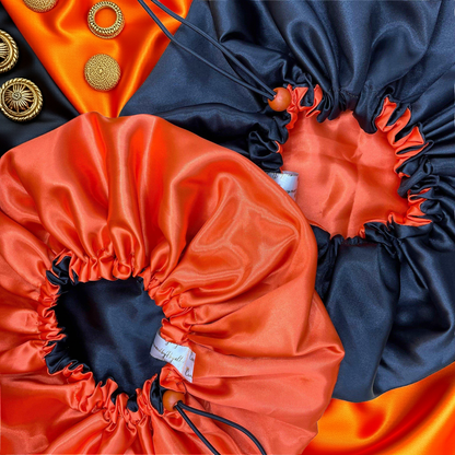 Black & Orange – Reversible Satin Bonnet | Adjustable Hair Protection