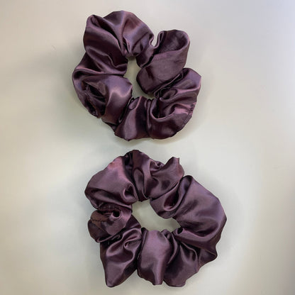 Maroon Brown Satin scrunchies - Pack of 3 - Crowned by RoyaltyMedium