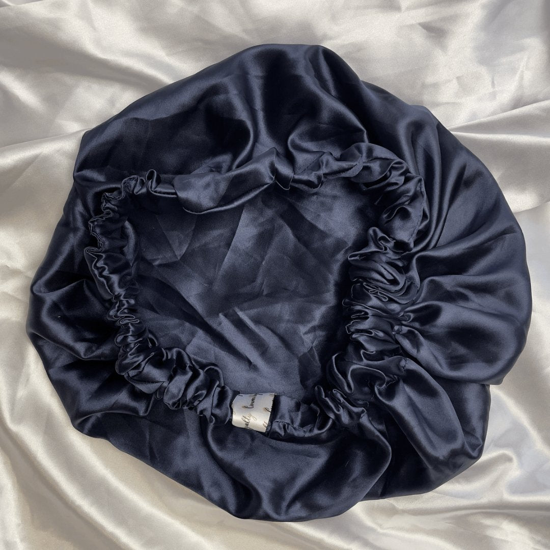 Navy Blue Reversible Satin Hair Bonnet - Crowned by Royalty