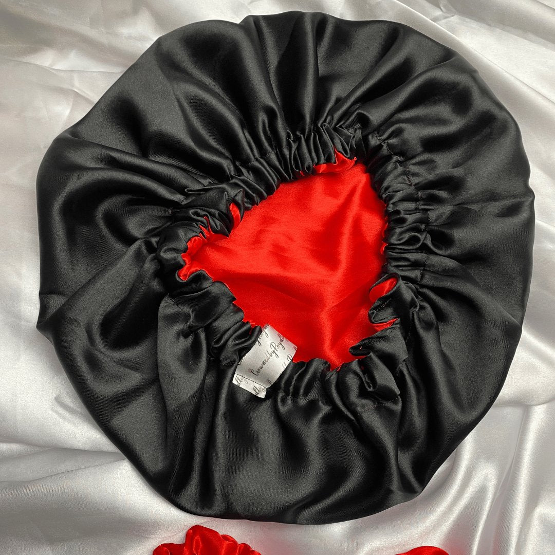 Red & Black Satin Bonnet - Crowned by Royalty