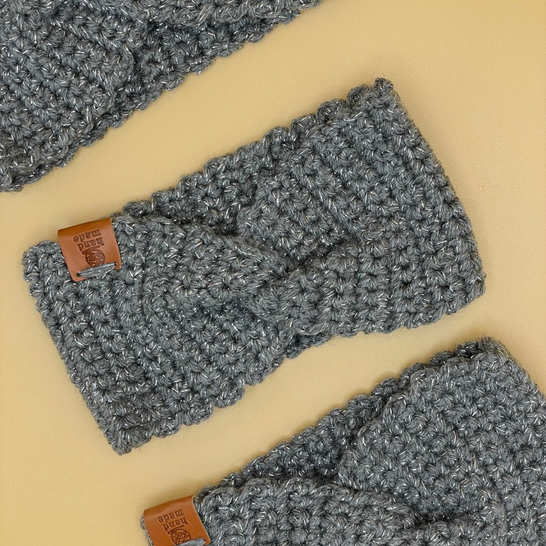 Stylish and Cozy Crochet Earwarmers Headbands for Winter - Crowned by RoyaltyShimmering Grey