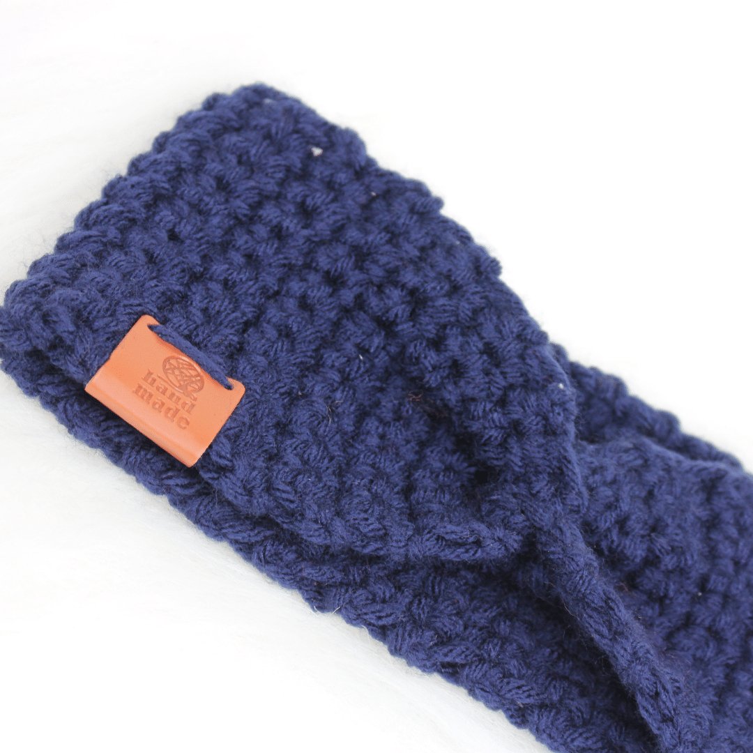 Stylish and Cozy Crochet Earwarmers Headbands for Winter - Crowned by RoyaltyDark Blue