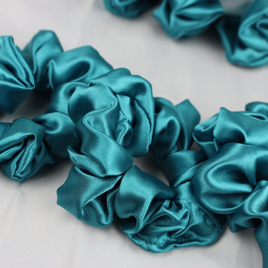 Teal Satin Scrunchies - 3 set - Crowned by RoyaltySmall
